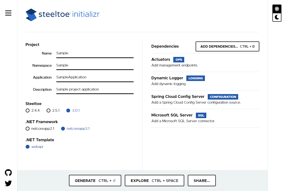 Steeltoe Initializr